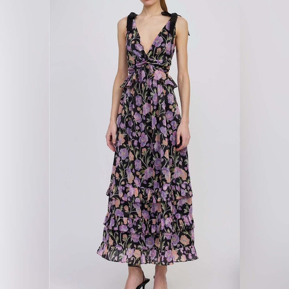 En Saison Black and Purple Floral Maxi Dress